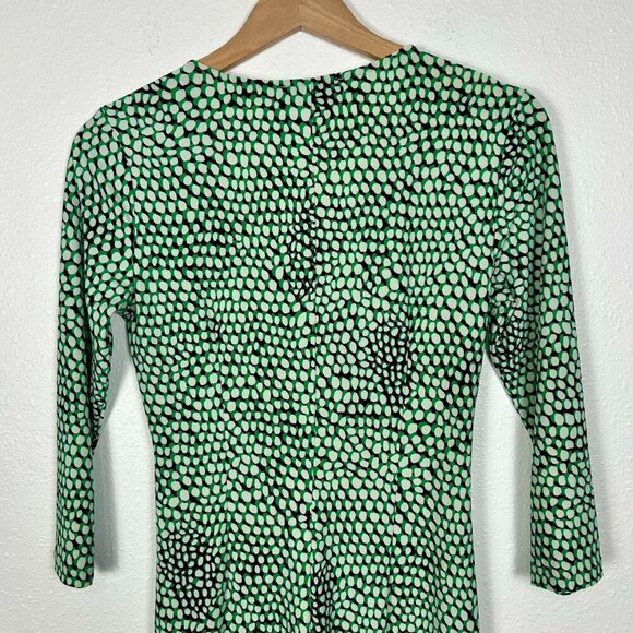 ROZ & ALI Green, white, and Black Geometric Print Faux Wrap Office Dress Size XS - Picture 8 of 10